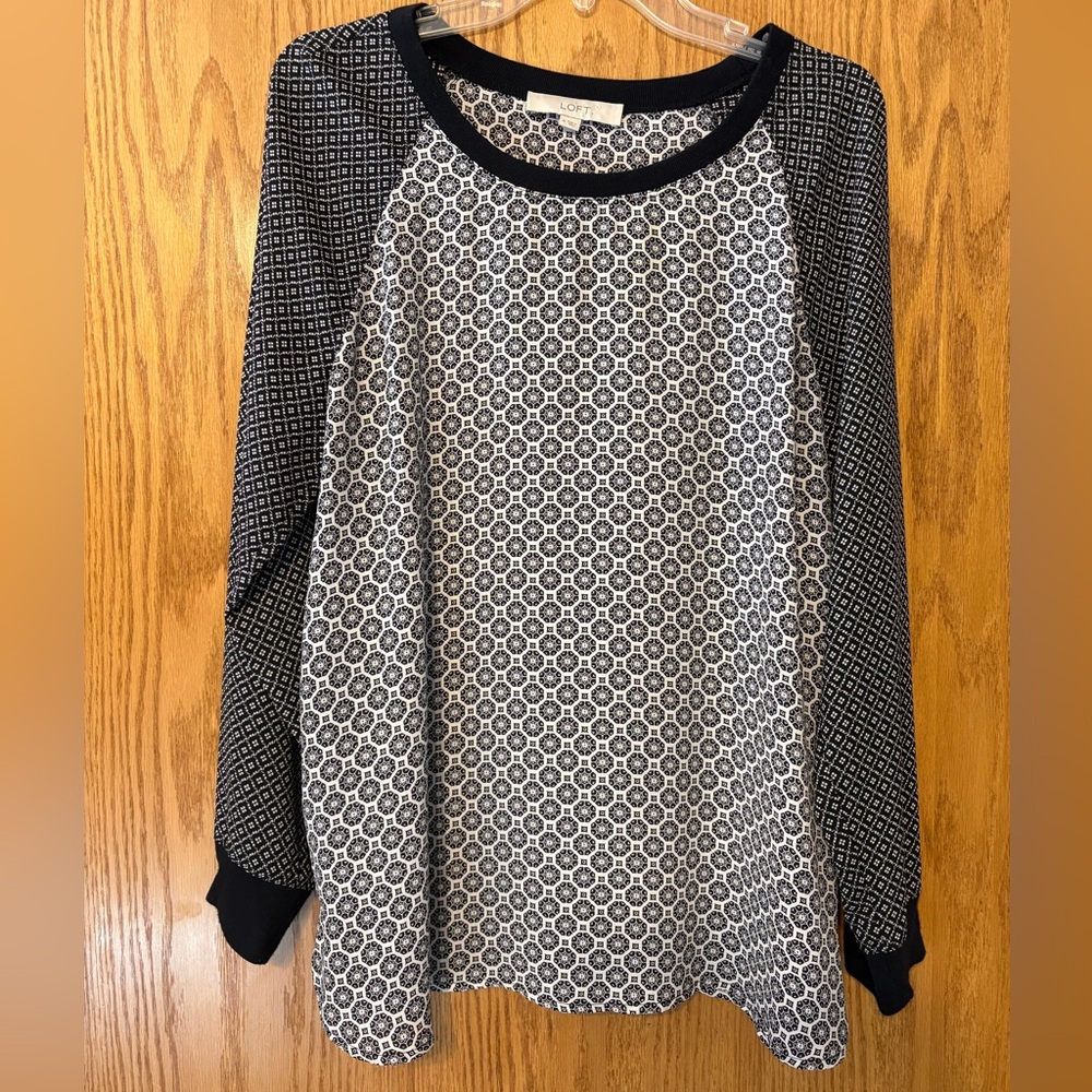 LOFT Black and Cream Geometric Top